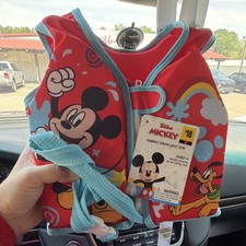 Disney Junior Mickey Fabric Swim Vest S/M Red Blue 40 lbs Max
