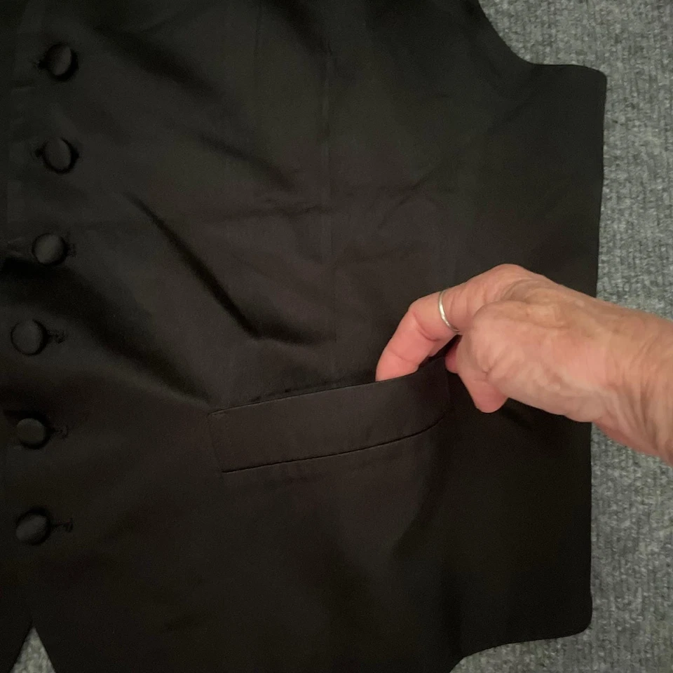 De Colección David Donahue Chaleco Negro 100% Seda Grande Cuello en V Ropa Formal Unisex Boda Foto 3 de 4