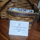 Longaberger 1992 May Series Pansy Basket Fabric Liner Protector Leather Handles — photo 2