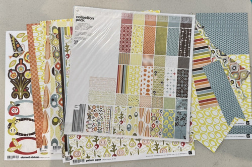 Basic Grey Offbeat 12 x 12 Scrapbook Paper LOT
