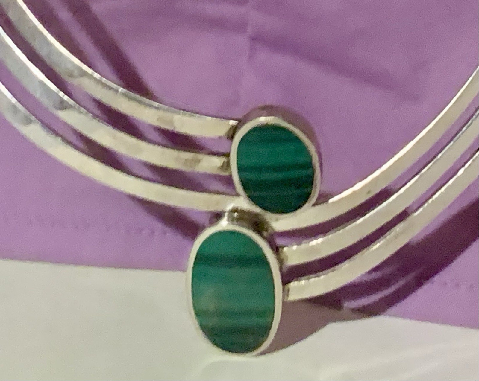 Solid Sterling Silver Malachite Collar Necklace C… - image 8