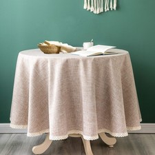 Linen Rustic Burlap Washable Tablecloth,Solid Heavy Weight 108 Inch Round Ove...