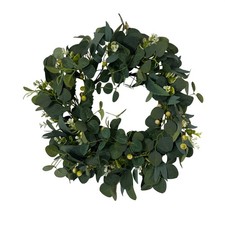 Artificial Eucalyptus Wreath with Berries and White Flowers Green 20 Inch Round