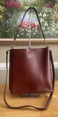 Coach Purse XL Bucket Burgundy Wine Shoulder bag Handbag W/Reptile  EXCELLENT