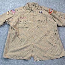 Boy Scouts Shirt Women 44x42 Tan Uniform Long Sleeve Nylon Button Down Scout BSA