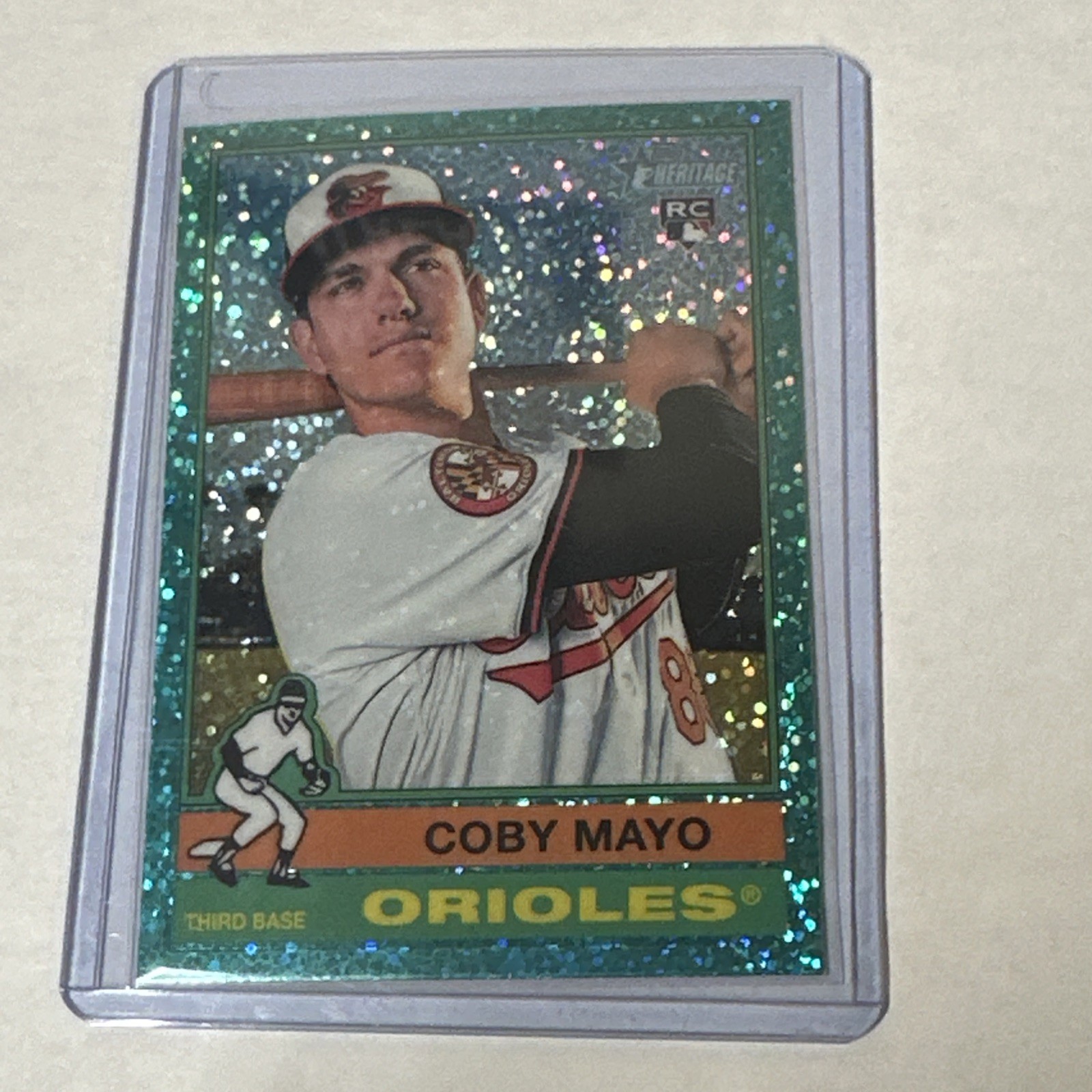 2025 Topps Heritage - Coby Mayo #340 Chrome Aqua Sparkle Refractor (RC)