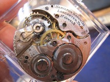 16s Hamilton OF 17J pocket watch movement w good staff nice BOLD dial