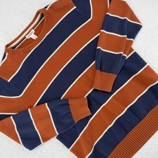 Cat Jack Striped Crewneck Sweater Boys L 12-14 Rust Navy