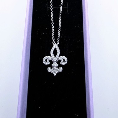 Fleur De Lis Crystal Charm Pendant and 18'' Stainless Steel Necklace Gift Boxed 