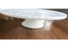 Anchor Hocking Milk Glass Cake Stand Pedestal Dessert Serving Plate Vintage