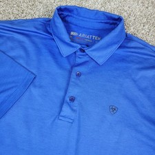 Ariat Tek Heat Series Mens Medium Solid Blue Performance Stretch Polo SS