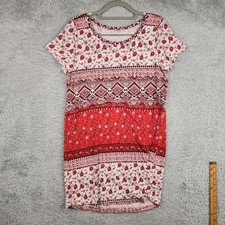 Hollister Dress Womens Large Red Floral Shirt Stretch Boho Casual Summer Preppy