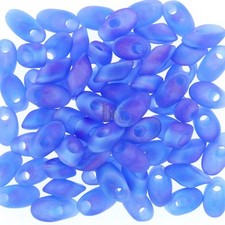 Miyuki Long Magatama Beads, Matte Sapphire AB  150FR  8.5 Grams