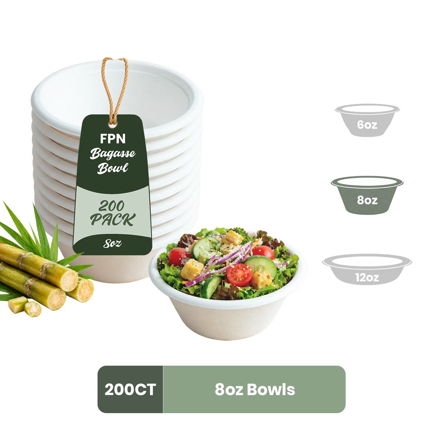 Disposable Paper Bowls Heavy Duty Compostable Bagassee Bowls 6Oz,8Oz ,12 Oz-FPN