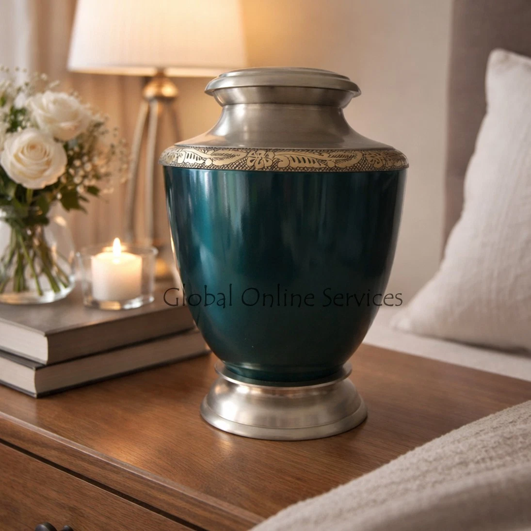 Blue Finish Antique Hand Engraved Adult Urn Memorial Cremation Urn for Ashes UK
Opens in a new windo
