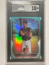 Luis Almeyda SGC 10 Gem, First Bowman, 2023 Bowman Chrome Aqua Refractor 73/125