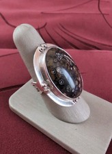Gorgeous Turritella Agate Gemstone Silver Boho Large Ring Size 9.25