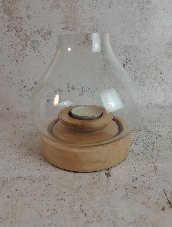 Nkuku Naryla Lantern Candle Holder Mango Wood Glass 14x13cm - Image 2 of 4