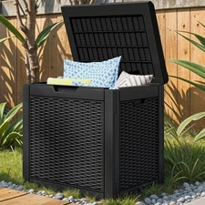 Uforic Lockable 32 Gal Resin Deck Box,Storage Box with Lid  Side Handles,Black