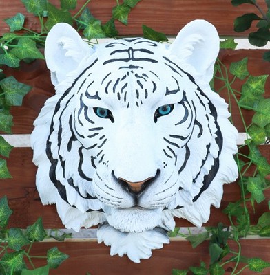 White Tiger Head Hanging Statue 16'' Height Wall Mount Plaque Figurine Resin