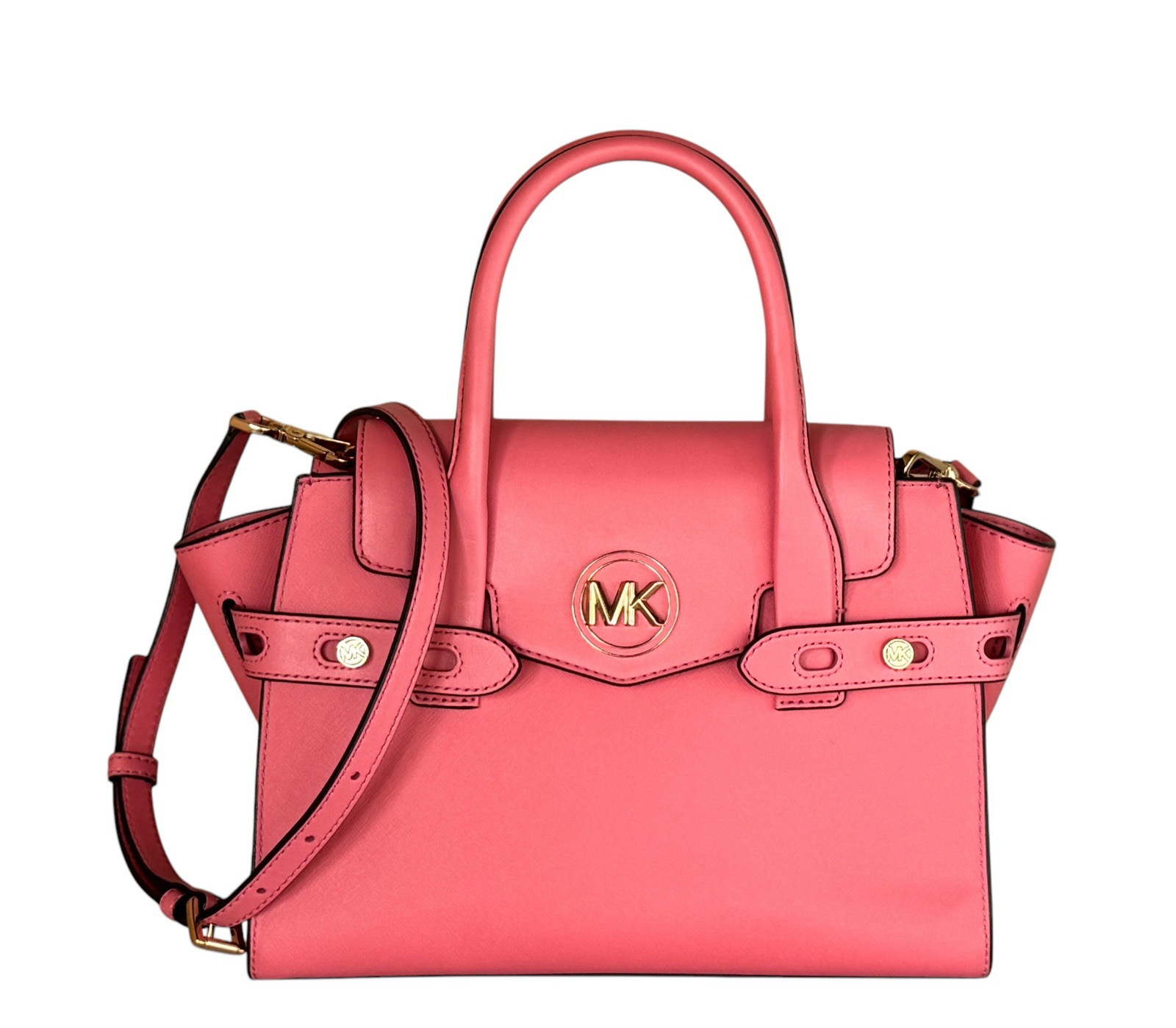 MICHAEL KORS CARMEN MEDIUM FLAP BELTED SATCHEL SHOULDER BAG TEA