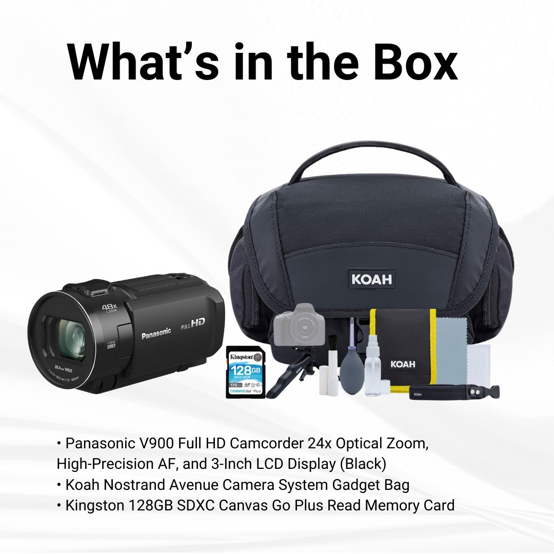 Panasonic V900 Full HD Black Camcorder 24x Optical Zoom with Memory Card Bundle