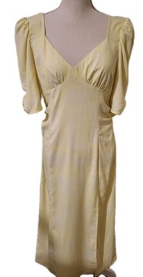 Open Edit Womens Sz Med Yellow Ruched Puff Sleeve Midi Dress Milkmaid Baby Doll