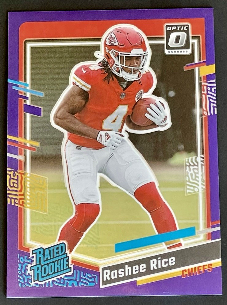 2023 Donruss Rashee Rice /50 Rated Rookie Purple Prizm Optic Preview #350 Chiefs