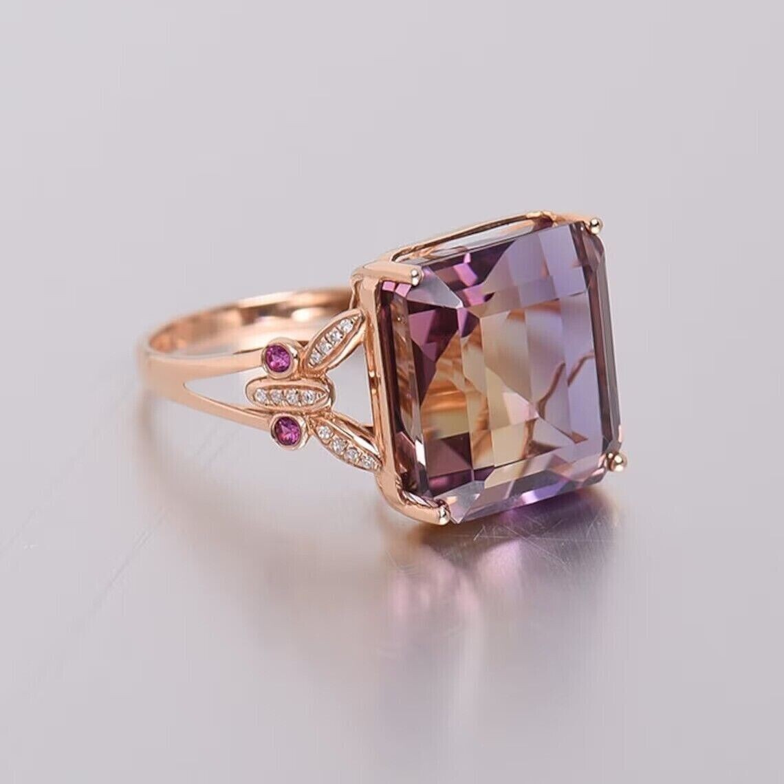 2Ct Emerald Cut Lab Created Ametrine Engagement Ring 14K Rose Gold