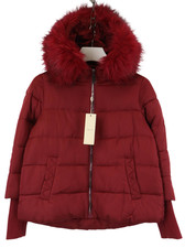 TOY G Jacket Womens Small Red Quilted Zip Up And Faux Fur Hood