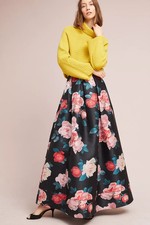 Anthropologie ELIZA J Romantic PINK FLORAL BLACK Crinoline BALLGOWN SKIRT 2 XXS