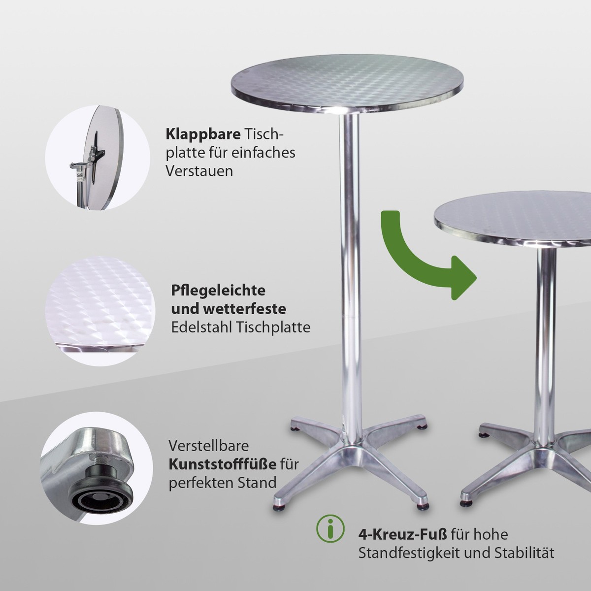 Tavolino Da BAR 2in1 Alluminio Tavolo Bistrot Altezza 70/115 CM - Foto 3