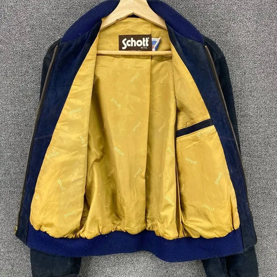 CHAQUETA DE GAMUZA SCHOTT EE. UU. DE CUERO CON CREMALLERA Azul Marino Para hombres US L / UE 52-54 Foto 3 de 4