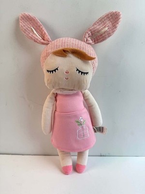 MeToo Sleeping Angela Plush Pink Baby Bunny Rabbit Doll Embroidered Dress 13.5''