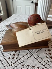 Vintage Red Head Wild Duck Decoy Wooden Box Hand Carved by The Company Store