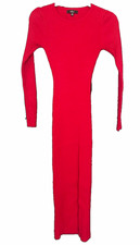 Lulus Women’s Red Ribbed Knit Round Neck Long Sleeve Stretch Maxi Dress XS