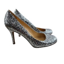 Kate Spade Karolina Glitter Pumps Heels Women 9.5 Silver Round Toe Formal Bling