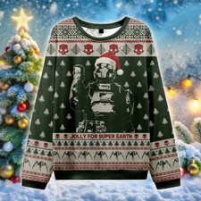 Helldivers Jolly for Super Earth Gamer Xmas Ugly Sweater, Funny Sci-Fi Sweater