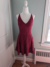 Wine Red Lace Dress - Backless Dress - Lace Skater Dress Lulus - Size Small