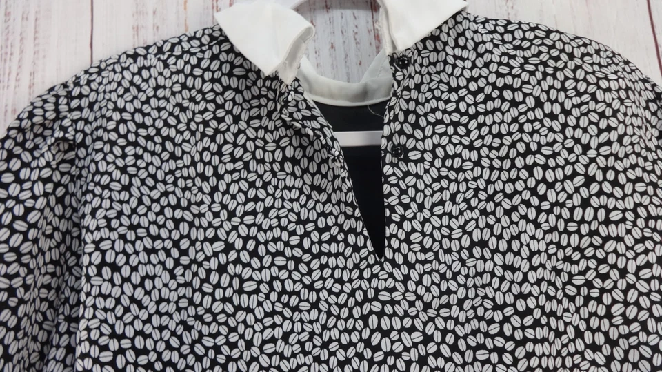 Vintage Liz Roberts Midi Dress Womens Size 14 Gray/White coffee bean prints VTG - Изображение 3 из 4