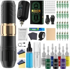 Wireless Tattoo Machine Pen Kit with 20 Pcs Cartridge Needles 7 Colors