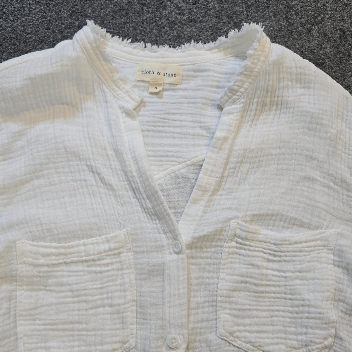 トップス STONE  751564450 GAUZED COTTON Cloth Stone Top Womens Size Small White Gauze Texture Long Sleeve
