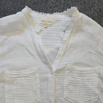 Cloth Stone Top Womens Size Small White Gauze Texture Long Sleeve