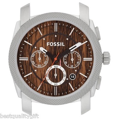 NEW-FOSSIL MACHINE SILVER TONE+BROWN WOOD GRAIN CHRONO DIAL ONLY