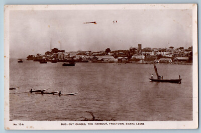 Sierra Leone Postcard Dug-Out Canoes The Harbour Freetown c1920's RPPC Photo