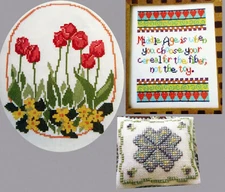 Red Tulips Middle Age Truism Spring Posey Fob Design CROSS STITCH PATTERNS