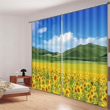 A Sunflower Field 3D Blockout Photo Curtain Print Curtains Fabric Kids Window