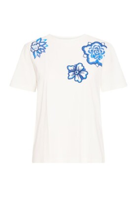 Ichi Blue Flowers T-Shirt IHMAJOU Cloud Dancer UVP 29,99  (9,99  RABATT!)