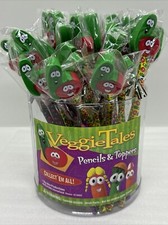 Tub Of 38 VeggieTales Pencils & Toppers Big Idea Laura Carrot & Junior Asparagus