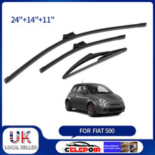 24"/14"/11" Front & Rear Windscreen Wiper Blades Set Compatible with Fiat 500